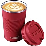 SUNTQ タンブラー 水筒 マグボトル コーヒー専用 魔法瓶 380ML&510ML 二重構造 真空断熱 保温保冷 直飲み プレゼント用 ビジネス用 男女兼用 アウトドア用 遠足 釣り 登山 自転車 キャンプ バーベキュー (レッド, 380)