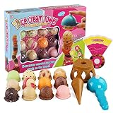 Fun LittleおもちゃカラフルIceクリームConeタワーJengaバランスゲームセットwith Scooperプラスチックキッチンデザートパッケージの誕生日パーティー – 12スクープFlav