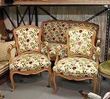 ISUHOUSE ソファセット　アンティーク　2人掛けｘ１脚　アームチェアｘ2脚　15世スタイル　猫足　フランス製バラ柄布地