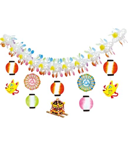 ♥C♡屋台付き夏飾り*お祭り*花火セット**☆♡夏飾り*他、色々夏*秋飾り*♡♥ Amazon.co.jp: 夏祭り装飾 あざやか花火ガーランド L180cm
