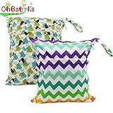 Ohbabykaウェットバック(防水バッグ) 可愛い 2点セット オムツ 着替え タオル 水着 お風呂用品 食事セット マルチ収納 温泉 スポーツジム ショッピングモール 大活躍 マナーポーチ トラベ