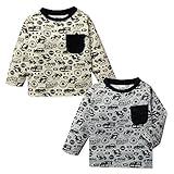 (グレー/90cm)ベビー服 男の子 Tシャツ 長袖 車柄 総柄プリント 胸ポケット付 男児 ベビー