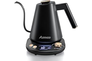 AZMKOO 電気ケトル 温度調節 コーヒーケトル 細口 1.0L 1200W 急速沸騰 静音モード 5℃単位温度設定 40℃~100℃ 保温機能付き 2時間タイマー ℃・℉切替 空焚き防止 自動電源オフ ドリップケトル日本語取扱説明書 PSE認証済