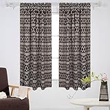 DeconovoロッドポケットBlackout Curtains with Printedロンビックパターン 52x63 ブラウン CT1751D-1