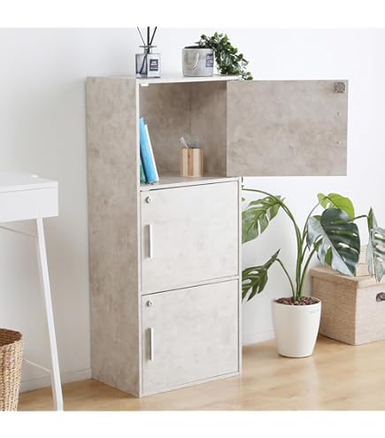 Amazon｜クロシオ 鍵付き3段ボックス ブラウン ホワイト 扉付き 幅42cm