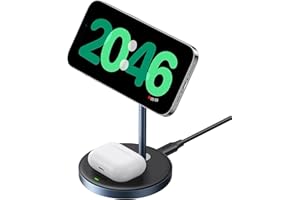 UGREEN MagFlow Wireless Charger, 2-in-1 Qi MagSafe Charging Stand, with 1M USB-C Cable for iPhone 16/15/14/13/12 Series and AirPods Series (No AC Adapter)