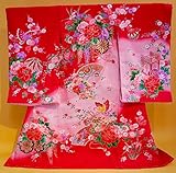 【正絹】 お宮参り着物　（初着・産着）　女児　M２-６ 花車に扇面・蝶々　新品仕立上り　★もれなく5大特典付！