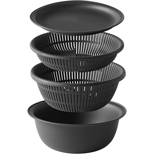 マーナ (marna) ザルボウル 18cm 4点セット (電子レンジ対応/耐熱/重ねて使える) トレー付き ざる ザル ボウル セット 耐熱ボウル 食洗機対応 蒸し器 ダークグレー K836DGY マーナのきほん