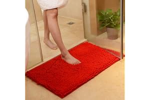 vctops Christmas Red Plush Chenille Bath Rugs 20"x31" Extra Soft and Absorbent Microfiber Shag Rug, Non-Slip Runner Carpet for Tub Bathroom Shower Mat (Red,20"x31")