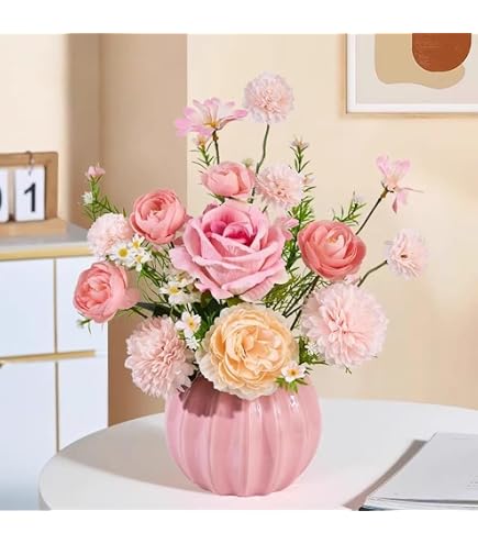Amazon｜デイジー 造花 花瓶付き 陶器の花瓶 枯れない花 フェイク