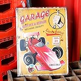 アンティークエンボスプレート「Red Car」（RECTサイン）　／ブリキ製看板／ティンサイン／アメリカン雑貨／