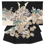 男の子初着 お宮参り着物 正絹 黒 兜にのし