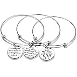 AISHOW 3PCS Stainless Steel Inspirational Charm Bracelets Jewelry Set Engraved Message Motivational Expendable Bangles for Wo