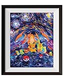 uhomate Pikachu and Dragon Inspired Vincent van Gogh starry nightポスターホームキャンバス壁アート記念ギフトベビーギフト子供部屋装飾用リ