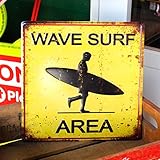 アンティークエンボスプレート「Wave Surf」（SQUAREサイン）　／ブリキ製看板／ティンサイン／アメリカン雑貨／