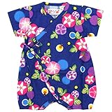甚平 ロンパース ベビー 新生児 女の子 綿100% 日本製生地 グレコ 朝顔/紺-9915 60-70cm