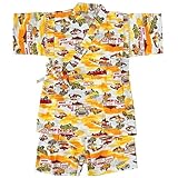 ベビー 甚平 男の子 じんべい くるま柄 日本製生地 和柄 綿100% スーツ上下 寝まき イエロー 90