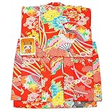 モスリン 一つ身着物 -93- 女の子 初着 祝着 一つ身 友禅 産着 ウール 日本製 羊毛 1歳 赤橙 花柄