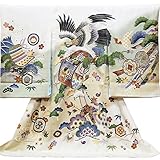 【お宮参り着物】【白地系 鷹に絵巻物の柄】男の子 正絹 友禅 刺繍【風呂敷プレゼント/ギフト対応】