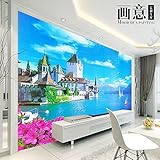 3 D 室ベッドルームのテレビの背景の地中海の風景壁紙 BQ 225 座って