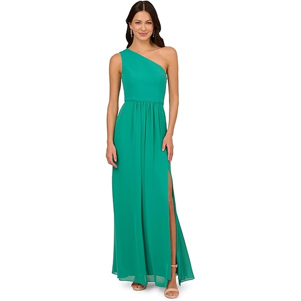 Xscape Women's Long Sleeveless One Shoulder Ruffle Scuba Crepe