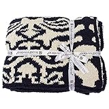[ カシウェア ] KASHWERE ダマスク ブランケット ふわふわ タオルケット T-28-826-52 Navy/Malt DAMASK BLANKET Damask Throw [並行輸入品]