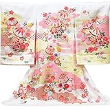 【お宮参り着物】【白地にピンク系 毬に雲取り霞と花柄】女の子 正絹 友禅 金駒刺繍【風呂敷プレゼント/ギフト対応】