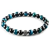 HEIX Nature Lava Stone TigerEye Black Brown Green Blue Bead Bracelet | 2 Sizes | Mens Womens Gift Pack Bracelets
