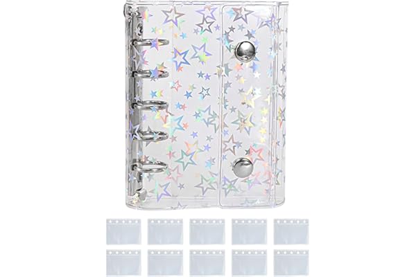 シール帳 透明 女の子 Mocasa シール帳 バインダー はがせる m5 シール収納 推し活グッズ （ホログラム星柄入り）