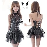 SENMHS コスプレ セクシー エッチ 小悪魔 デビル ウィッチ 吸血鬼 魔女 デーモン PU革 萌え 誘惑 悩殺 貧乳 エロ メイド 可愛い ランジェリー コスプレ コスチューム ハロウィン cosplay レディース 黒 ヘアピン付き