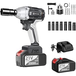 ONESTEP インパクトレンチ 21V バッテリー2個付き 320N.m DIY工具セット ソケット7本 充電器