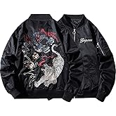 [バンキク] スカジャン メンズ 龍 虎 ジャケット 黒 横須賀 スタジャン ma-1 刺繍 薄手 バイク ジャンバー 和柄 中綿 ライダース アウター