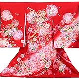 【お宮参り着物】【赤地系 毬にリボンと花柄】女の子 友禅 金駒刺繍 正絹【風呂敷プレゼント / ギフト対応】