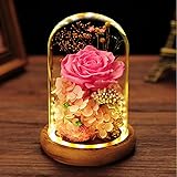 プリザーブドフラワー バラ 可愛い ピンク ローズ 薔薇 花 メッセージカード ブリザードフラワー ロマンティック きれい おしゃれ ガラスドーム LEDライト付き 木製ベース 記念日 お祝い 結婚式 結婚記念日 退職祝い 誕生日 両親 妻 友達 母