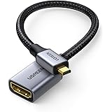 UGREEN Micro HDMI延長ケーブル Micro HDMI to HDMI変換アダプター micro-hdmi hdmi 変換 3D 4K 60Hz カメラ Gopro Yoga 対応 ナイロン編み グレー 25cm