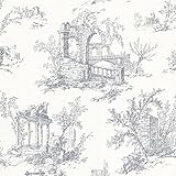Beacon House 302-66830 Antiquity Linen Toile Wallpaper, Blue [並行輸入品]