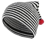 GEMVIE ニットハット 子供用 とんがり 可愛い ボンボン付き ストライプ キャップ ベビー帽子 編み物 保温 防風 おしゃれ お出かけ ビーニー ブラック