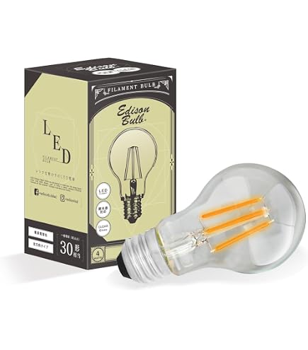 Amazon | LED電球 一般電球形 E26 40形相当 4W 電球色 フィラメント