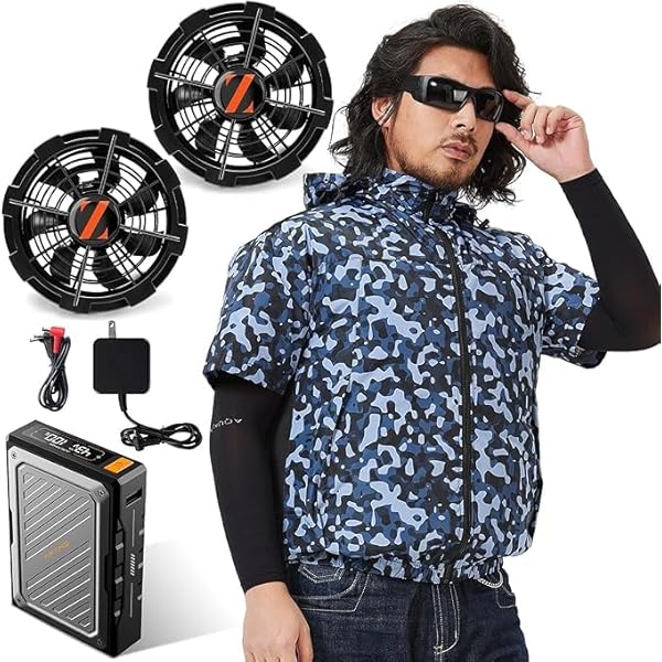 Amazon.co.jp: 46V 空調作業服 ファンバッテリーセット 超高出力 半袖