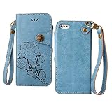 iPhone 5 / 5S / SE ケース,COOSTOREJPレトロエンボス加工ローズFlorals PUレザーケース磁気カードウォレット+取り外し可能な手首ストラップのデザインは、に適用するAp