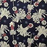 【綿11号帆布（はんぷ）プリント】まとい 3色あります 1m単位で切り売りいたします (ブルー系)