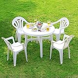 LOWYA （ロウヤ） ガーデン ガーデンテーブルセット 5点セット パラソル穴付 スタッキングチェア 軽量 丸洗いOK ホワイト