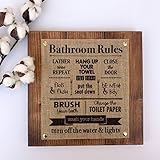 10x10 Bathroom Rules Wall Decor BURLAP/WOOD SIGN Rustic Home Wall Decor [並行輸入品]
