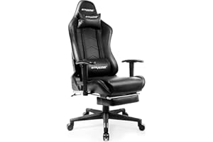 GTRacing(ジーティーレーシング) ゲーミング レーシングチェア オットマン付き 仕事 椅子 テレワーク デスク PC オフィスチェア 無段階リクライニング 収納式フットレスト 柔らかい高弾性ウレタン 調節可能ランバーサポート 黑色 GT901