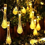 LEDGLE　ソーラー LED ストリングライト 水滴形 30球 6m 8点灯モード (電球色)