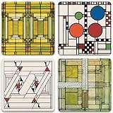 CoasterStone AS305 Absorbent Coasters, 4-1/4-Inch, Frank Lloyd Wright Art Glass Designs, Set of 4 by CoasterStone