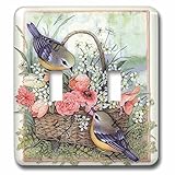 3drose LSP _ 167135 _ 2 Pretty Sparrows in a beautiful basket of rosesライトスイッチカバー