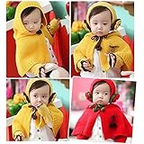 キッズ ベビー ポンチョ ポンチョセット 耳あて 手袋 マントセット イヤ-マフ アームウォーマー セット (レッド)