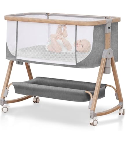 Amazon.co.jp: Youluzhen ベビーベッド 添い寝ベッド 木色 乳児用