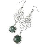 【 ロングチャーム 】 ネフライト 翡翠 (8mm 丸珠) ピアス